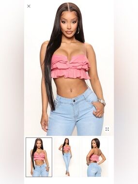 Fashion Nova Pink Ruffle Crop Cami Top